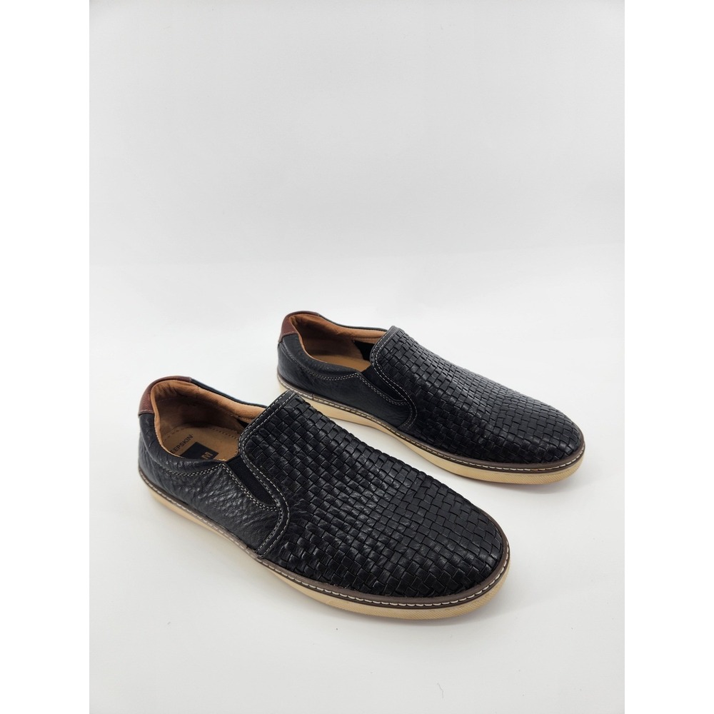 Johnston & Murphy Mens 9M Black Loafers Woven Leather Slip‎ On 25-8365